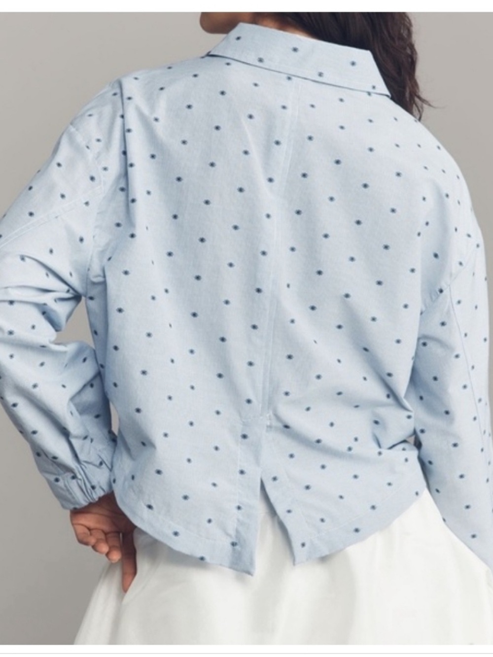 NWT Anthropologie Maeve Cinched Waist Navy Sun Embroidered Button Down Shirt - Picture 9 of 15
